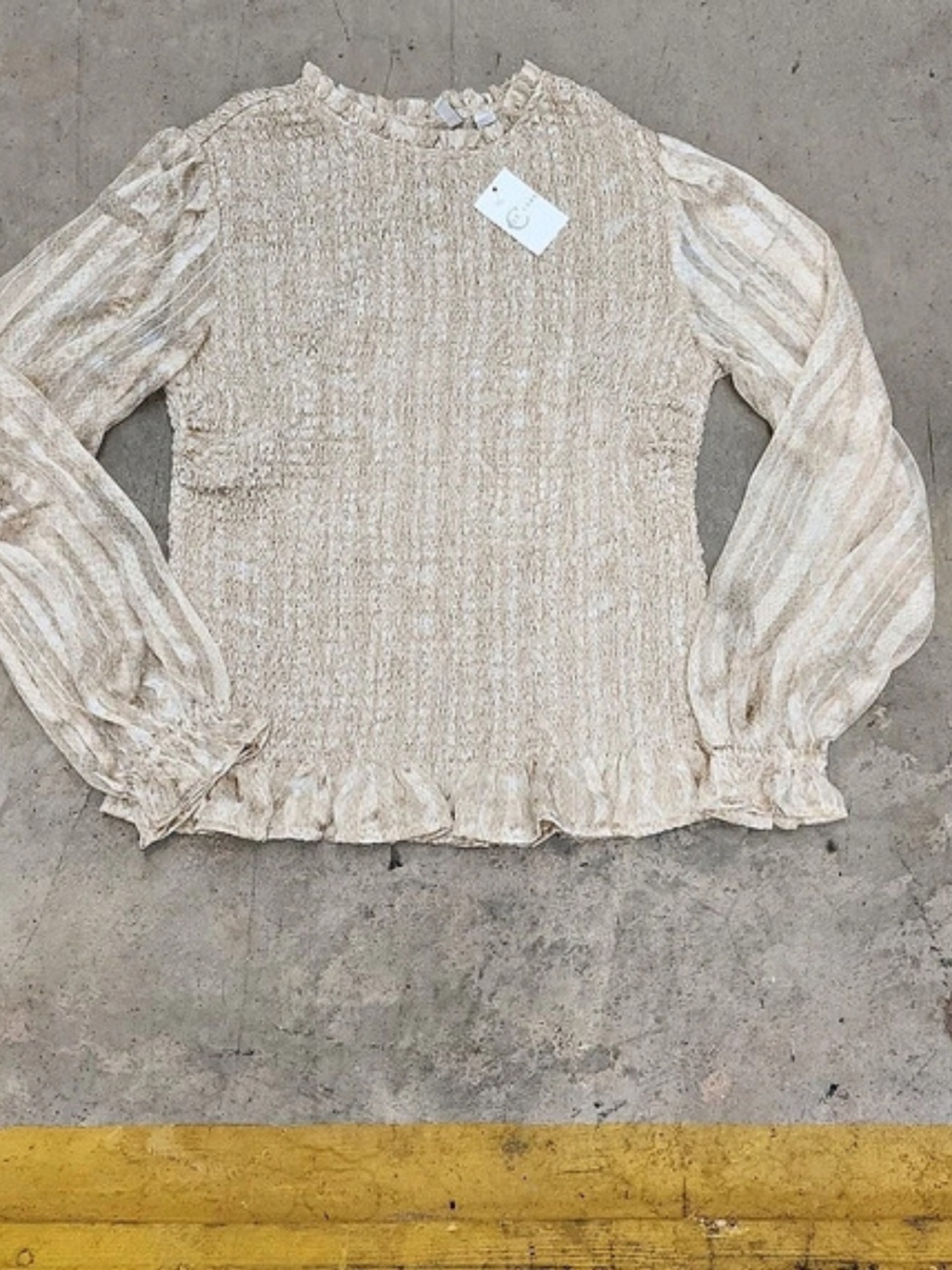 JM Sportswear Textured Long Sleeve Blouse in Cream Size Small NWT